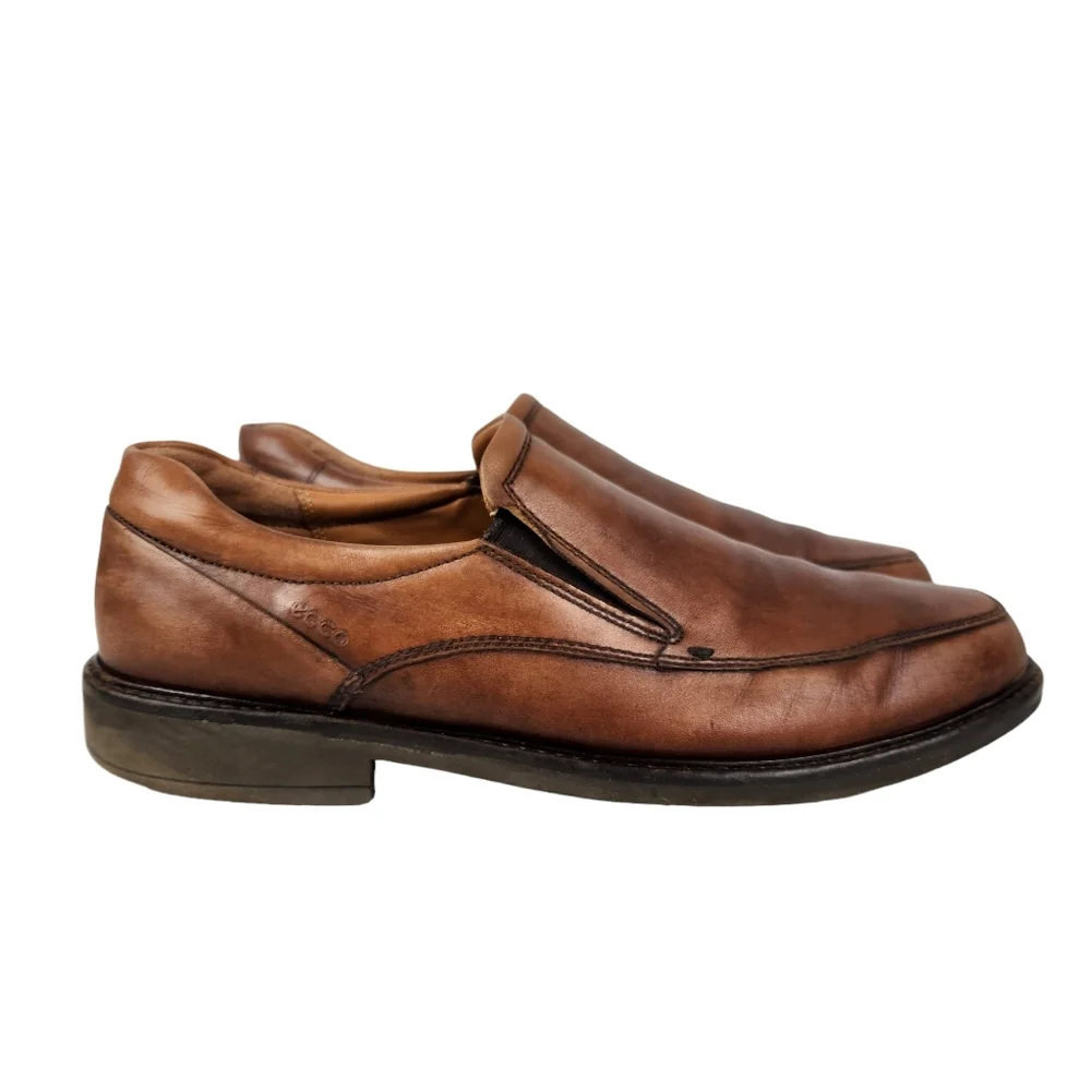 Ecco Holton Apron Toe Slip On Brown Leather Loafers Mens Size 10 to 10.5 EU 44